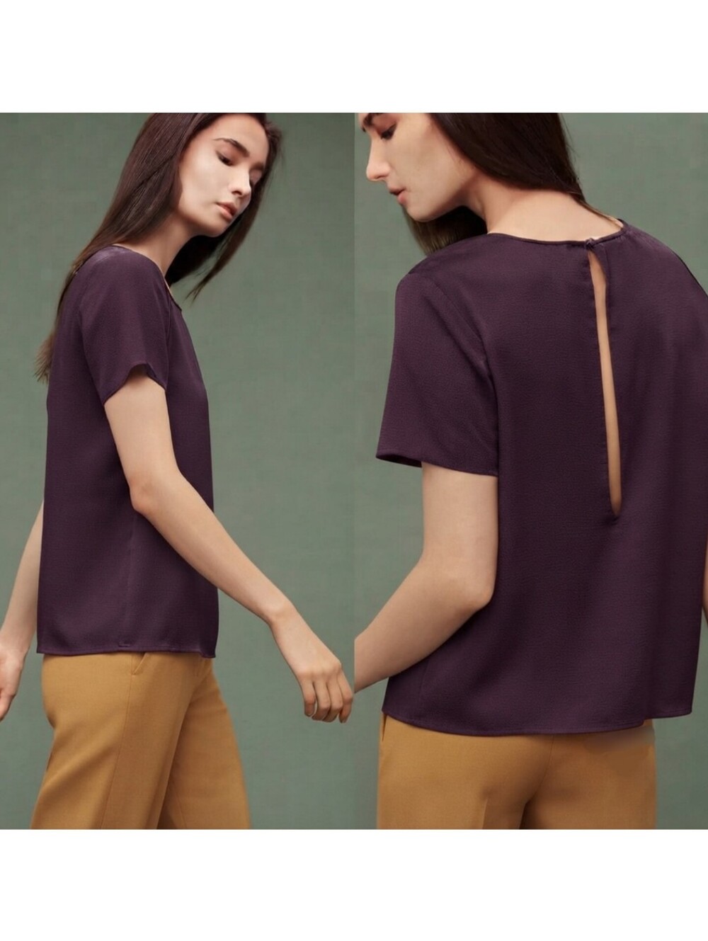 Sz S Aritzia Wilfred 100% Silk Cypres Eggplant Purple Aubergine Blouse